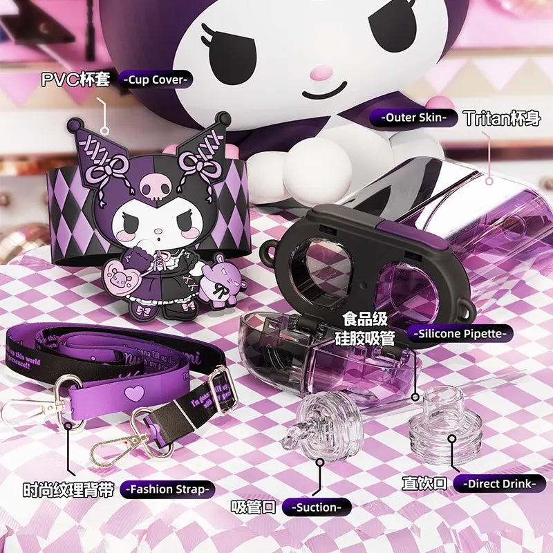 New Sanrio LARGE WATER BOTTLES. Double Drink With Straw Portable Square Large Capacity Water Bottle