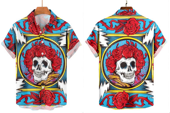 GRATEFUL DEAD Skull & Roses Button-Up – Electric Tattoo Pop Edition