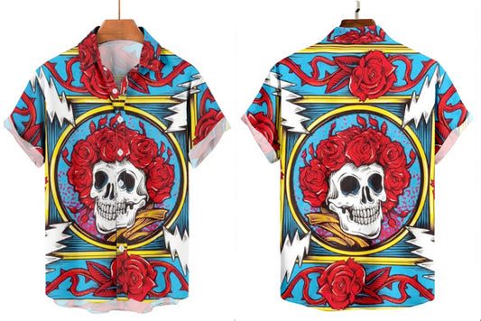 GRATEFUL DEAD Skull & Roses Button-Up – Electric Tattoo Pop Edition