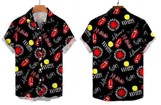 🎸 Rock Legends Button-Up – Band Logo Collage Edition