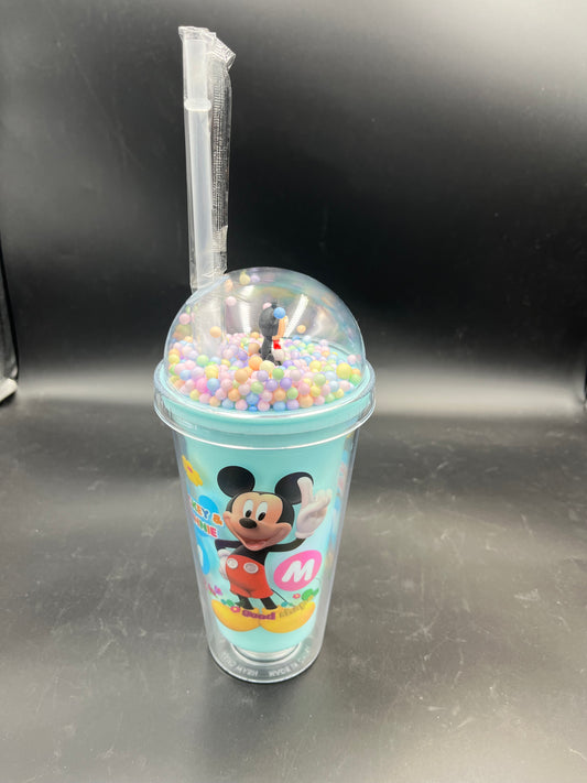 “Animated Character Double-Wall Tumbler with Straw and Floating Beads”