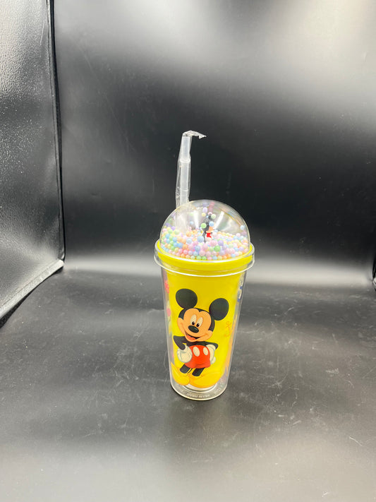 “Animated Character Double-Wall Tumbler with Straw and Floating Beads”