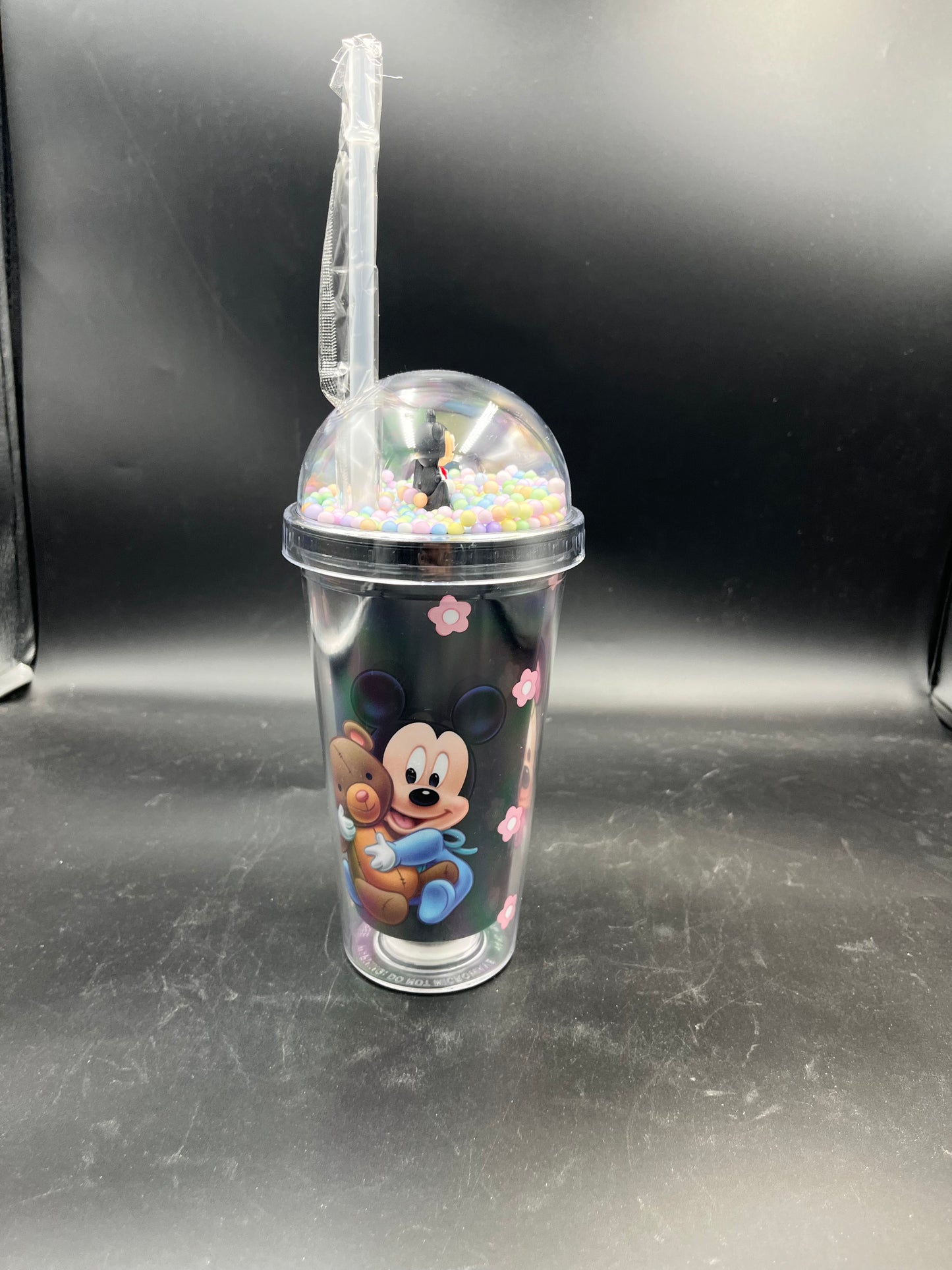 “Animated Character Double-Wall Tumbler with Straw and Floating Beads”