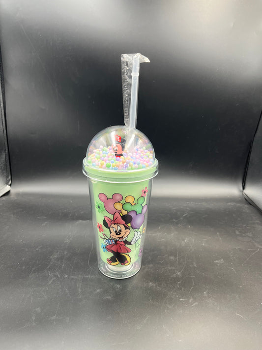 “Animated Character Double-Wall Tumbler with Straw and Floating Beads”