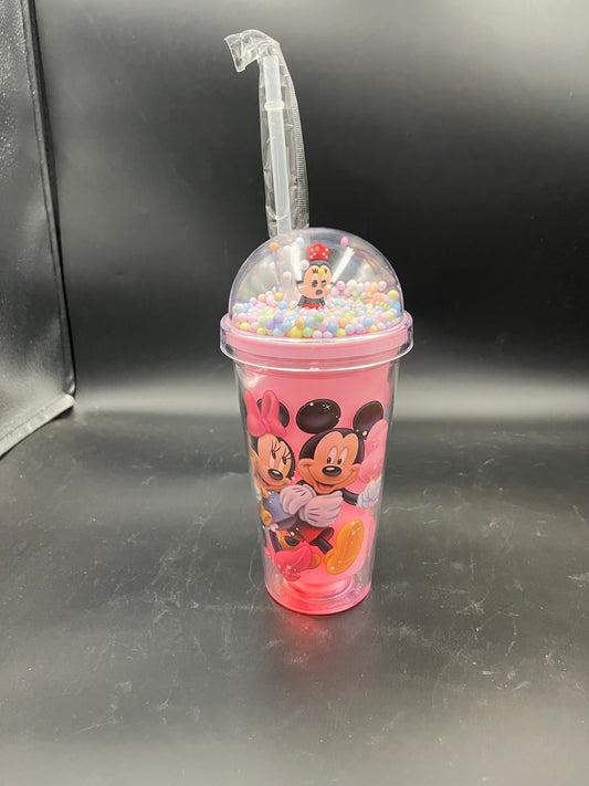 Animated Character Double-Wall Tumbler with Straw and Floating Beads”