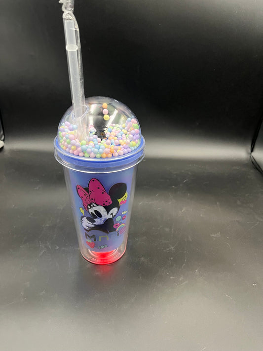 “Animated Character Double-Wall Tumbler with Straw and Floating Beads”