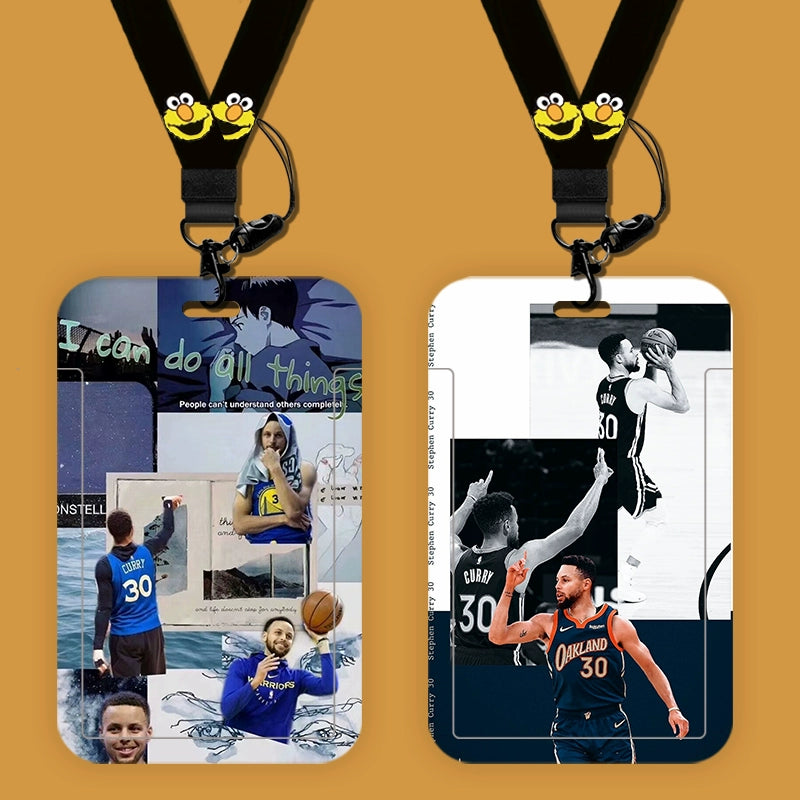 Men's NBA Curry Basketball Star Student Card Holder, Meal Card, School Card Set with Bus Pass, Neck Sling Lanyard, and Hard Case