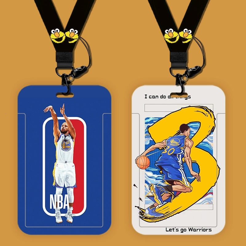 Men's NBA Curry Basketball Star Student Card Holder, Meal Card, School Card Set with Bus Pass, Neck Sling Lanyard, and Hard Case