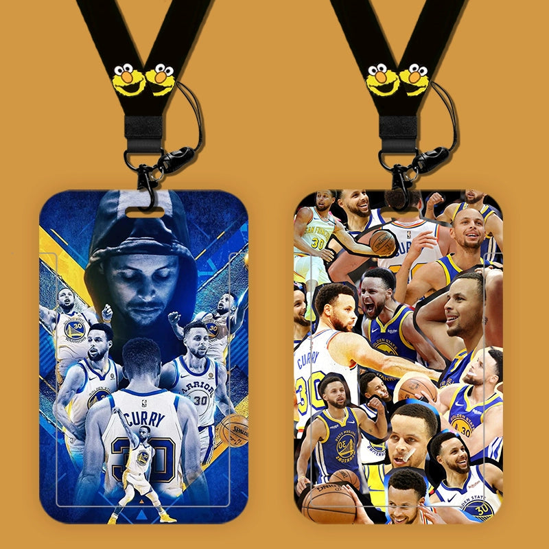 Men's NBA Curry Basketball Star Student Card Holder, Meal Card, School Card Set with Bus Pass, Neck Sling Lanyard, and Hard Case