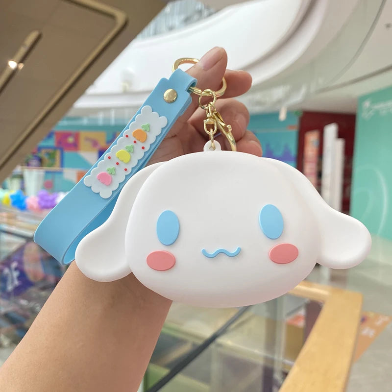 Kawaii Sanrio Hello Kitty Kuromi Silicone Coin Purse Cinnamoroll Keychain Wallet