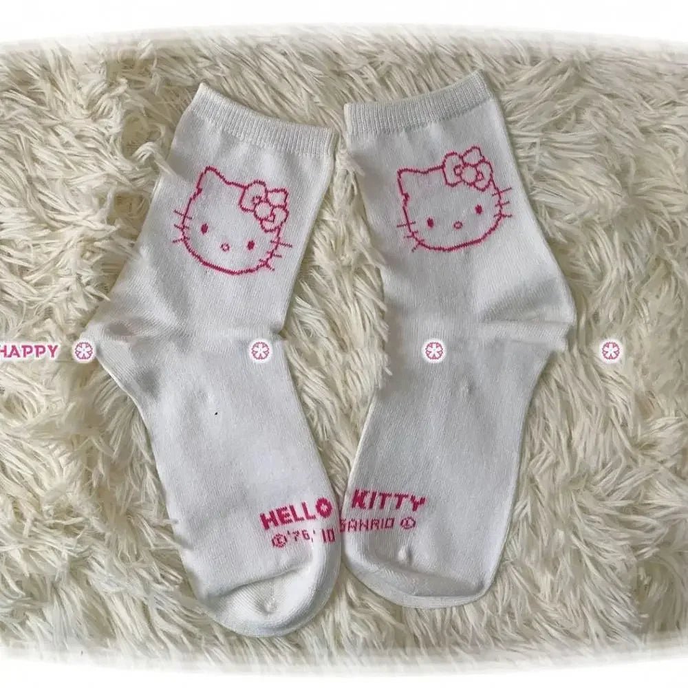 3 PairsHello Kitty Socks for Girls Crew Socks Funny Sanrio Accessories Socks Women Rosered Black White Stockings