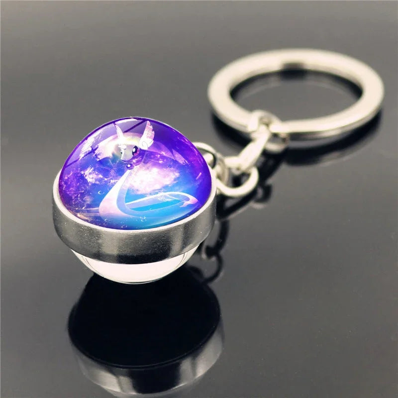 Pokemon Poke Ball Keychain Anime Pikachu Eevee Action Figures Double Sided Glass Key Ring Pendant Accessories Toys Xmas Gifts