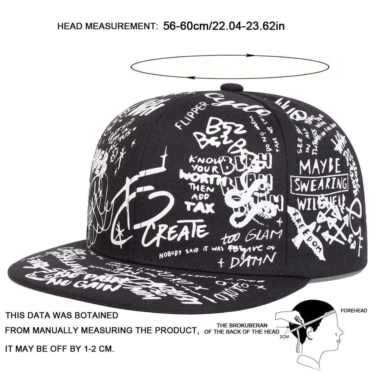 MENS 88 Letter Graffiti' Hip Hop Hat, one-piece and adjustable, perfect for outdoor sun protection. It's ideal for leisure activities, as well as spring and autumn travel, or vacationing.