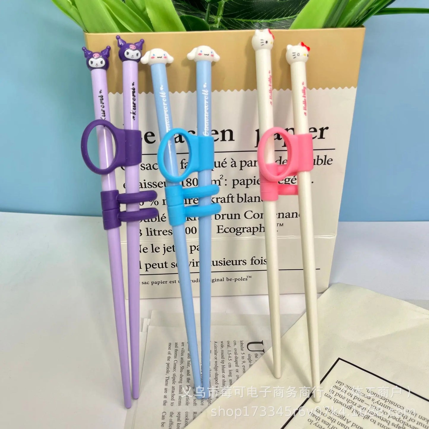 Kawaii Sanrio Hello Kitty Chopsticks Anime Cinnamoroll Kuromi Kids Fast Practice Finger-Cot Chopsticks Tsupplies Ableware Gift