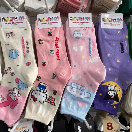 HELLO KITTY  Socks -i Hello Kitty- Kuromi- Cinnamoroll Cartoon Kawaii Student Stockings Cute Girls Cotton Home Warm Socks