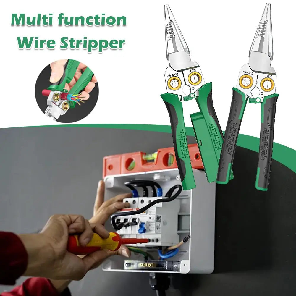 9 In 1 Wire Stripper Stainless Steel Electrician Cable Cutter Wire Crimping Pliers Clamper Splitting Winding Multi Function Tool