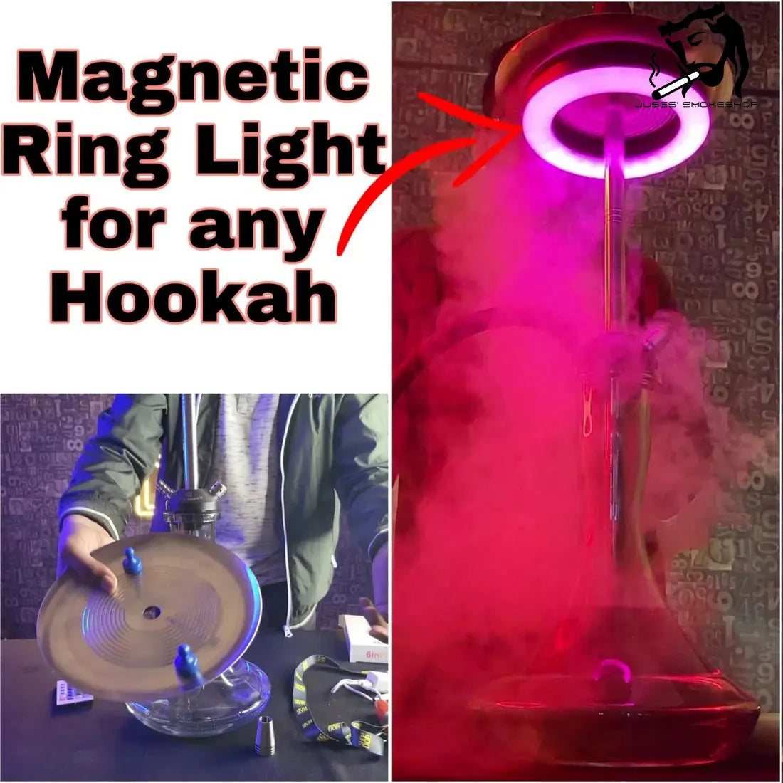 JUSES' SMOKESHOP Newest Wheel Shape Colour LED Hookah Light Display Shisha Ring Light with Remote Control Hookah Accessories