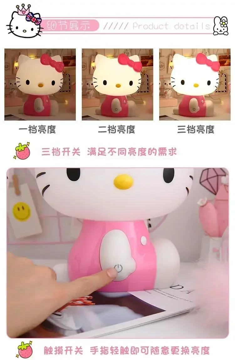 Hello Kitty 3D LED Small Night Lamp Touch Plug-in Baby Feeding home Bedroom Dreamy Sleep Light Eye Protection Bedside Room Decor