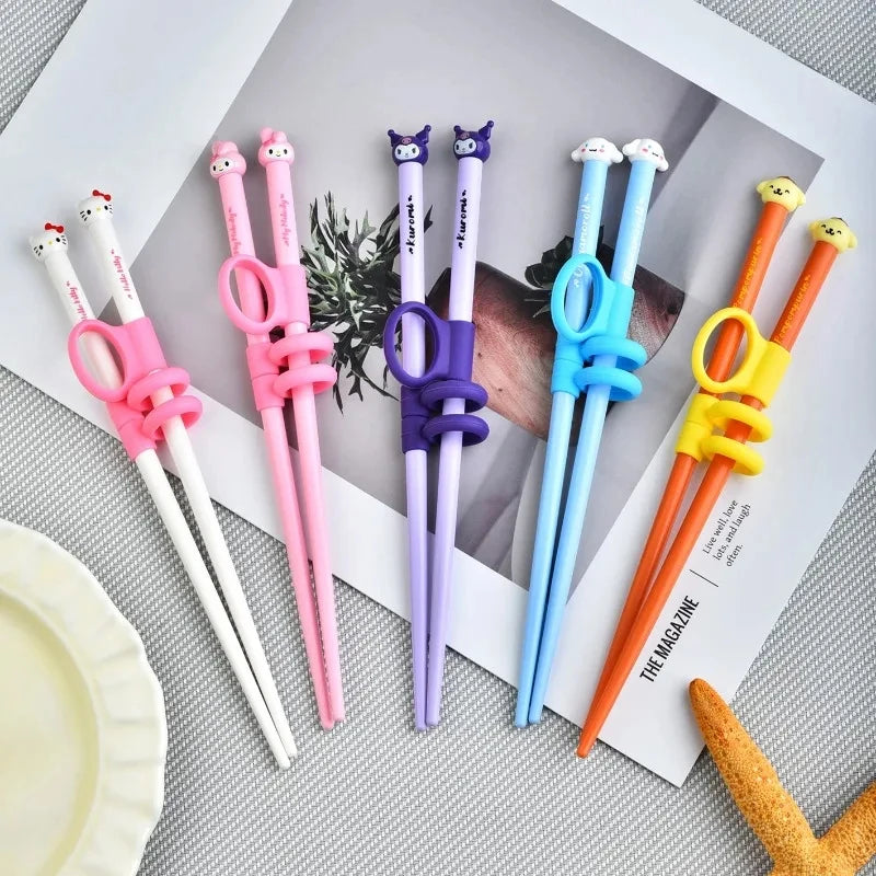 Kawaii Sanrio Hello Kitty Chopsticks Anime Cinnamoroll Kuromi Kids Fast Practice Finger-Cot Chopsticks Tsupplies Ableware Gift