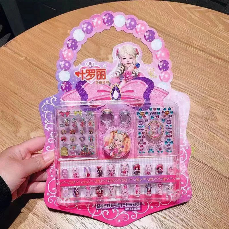 Hello Kitty Nails Decal Kawaii Kuromi Anime Strawberry Bear Kids Elsa Princess Cartoon Ring Stickers Set Toys Gifts