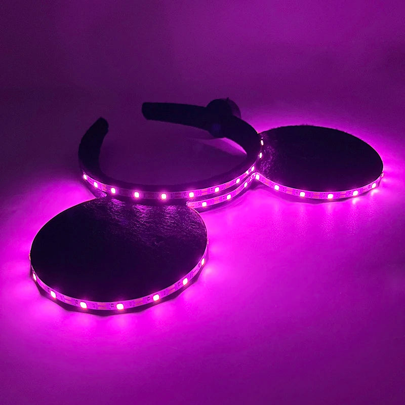 Cartoon LED Mouse Ears Headband for Boys and Girls Birthday Party Black Headwear Costume Cosplay Decoration Flashing Hairband