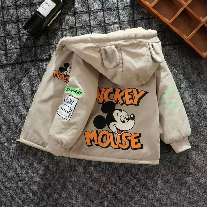 Children's Winter Coat Baby Girl Boy Mickey Mouse Cartoon Jackets 1-6Years Kids Thicken Keep Warm Hooded Outerwear Infant Clothe