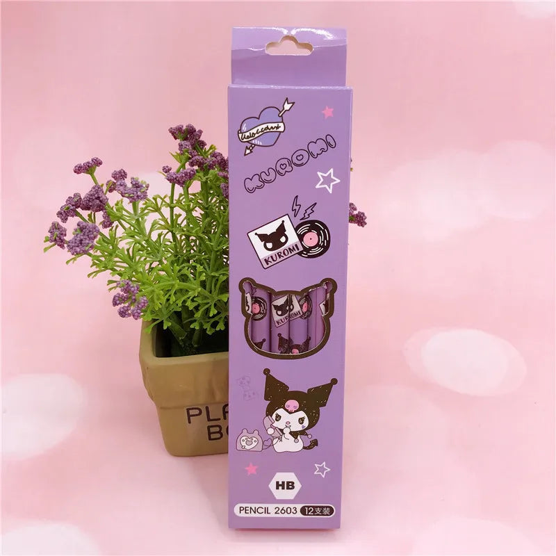 12Pcs Sanrio Pencil Cute Hello Kitty Kuromi Cinnamoroll My Melody Student Stationery School Supplies Student Prize Pencil Gifts