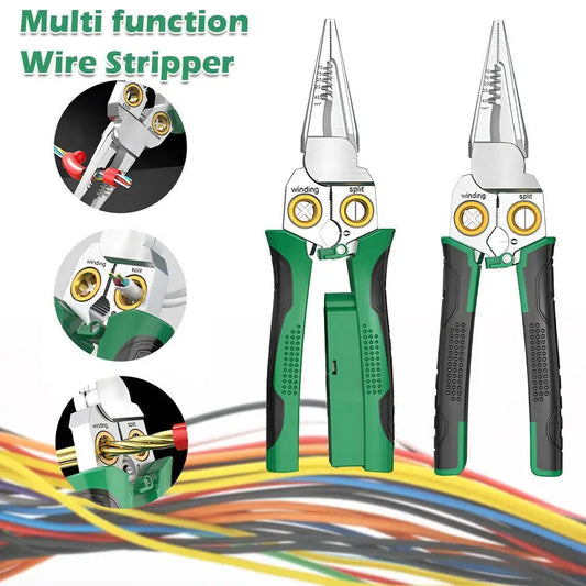 9 In 1 Wire Stripper Stainless Steel Electrician Cable Cutter Wire Crimping Pliers Clamper Splitting Winding Multi Function Tool