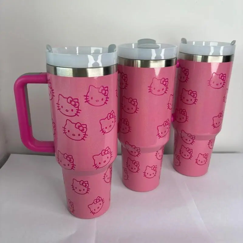 40 Oz Sanrio Hello Kitty Stainless Steel Insulated Mug Pink with Handle Straw Mugs Large Capacity Thermos Drinks Coke Coffee Mug