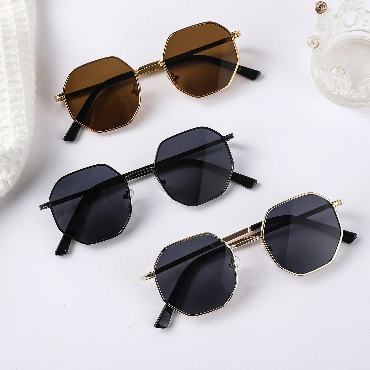Fashion Boys Girls Octagon Metal Sunglasses