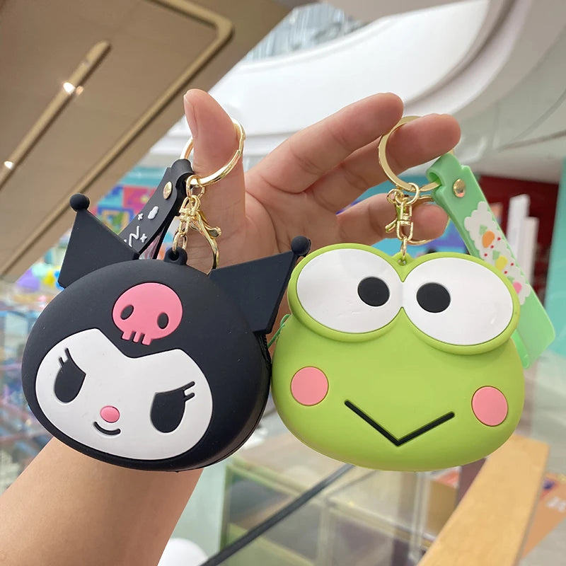 Kawaii Sanrio Hello Kitty Kuromi Silicone Coin Purse Cinnamoroll Keychain Wallet