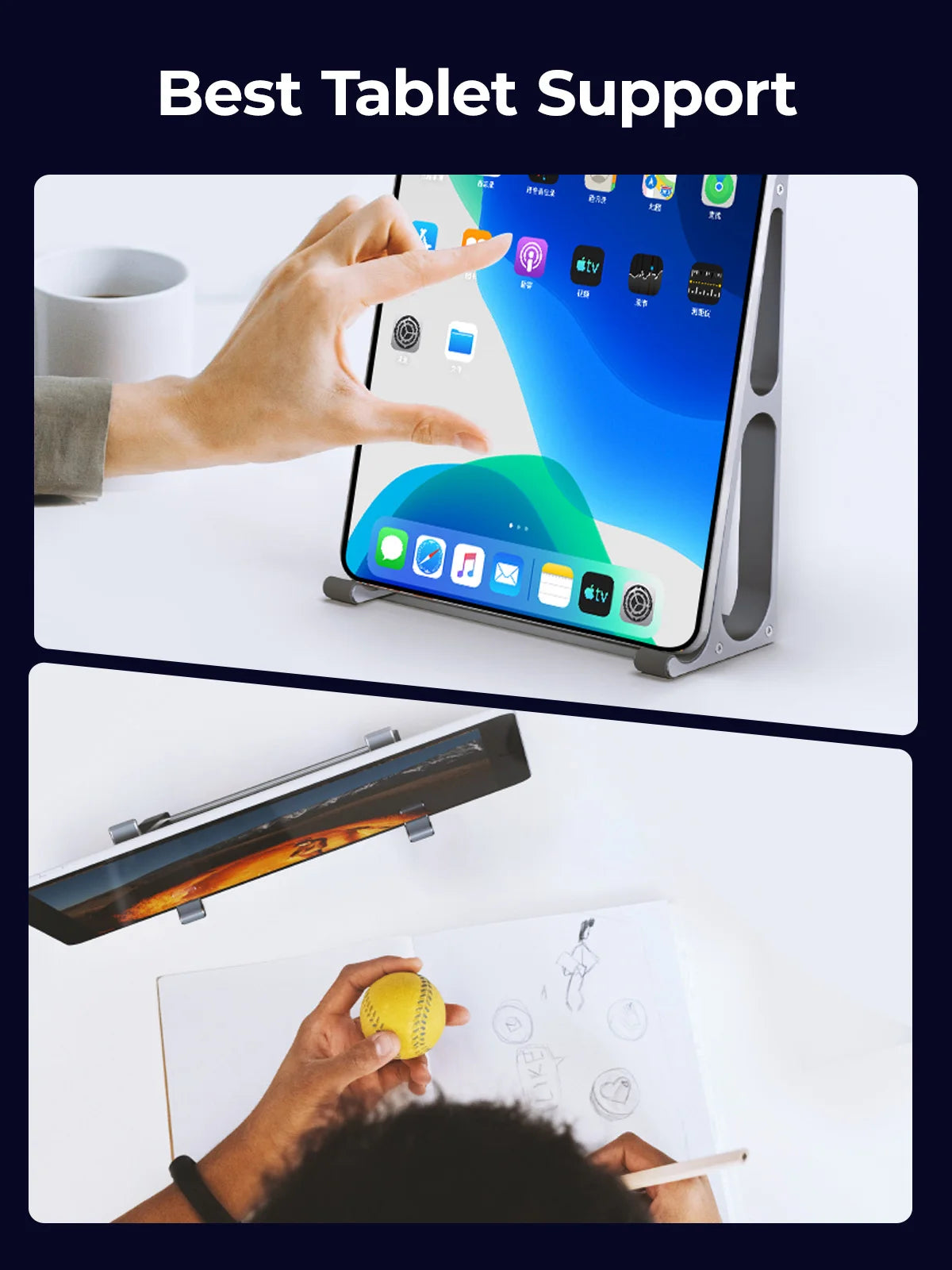 ORICO Laptop Vertical Stand Aluminium Fordable Tablet Holder 2-in-1 Stand Support Detachable for 10-17.4 inch PC Macbook Stand