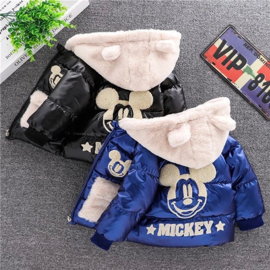 Baby Girls Boys down Jacket 2024 Winter Coats Children Clothes Mickey Mouse Hooded Windbreaker Coat for Kids Warm Plush Parka