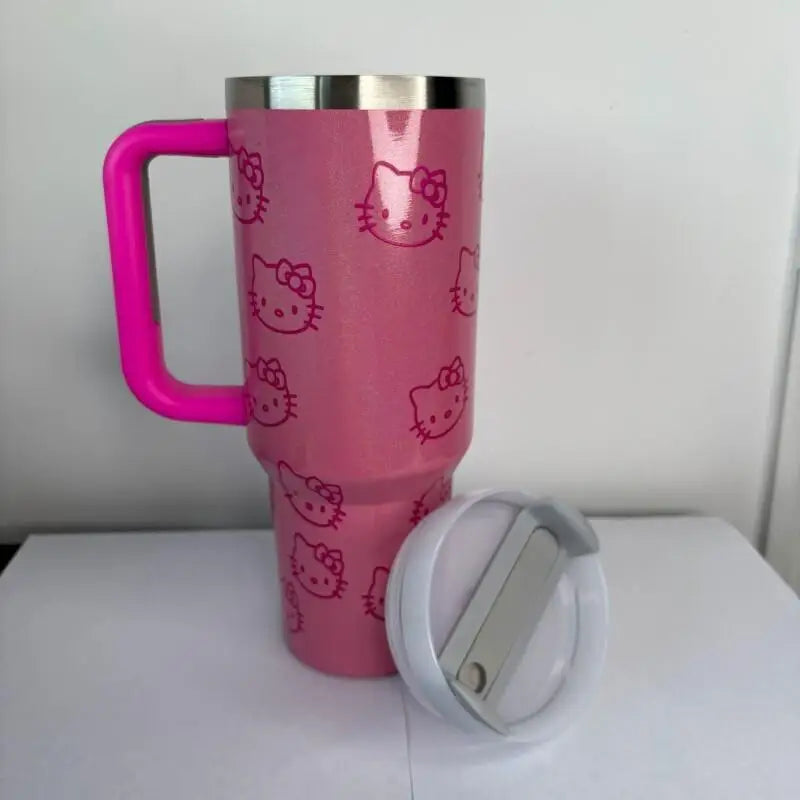 40 Oz Sanrio Hello Kitty Stainless Steel Insulated Mug Pink with Handle Straw Mugs Large Capacity Thermos Drinks Coke Coffee Mug