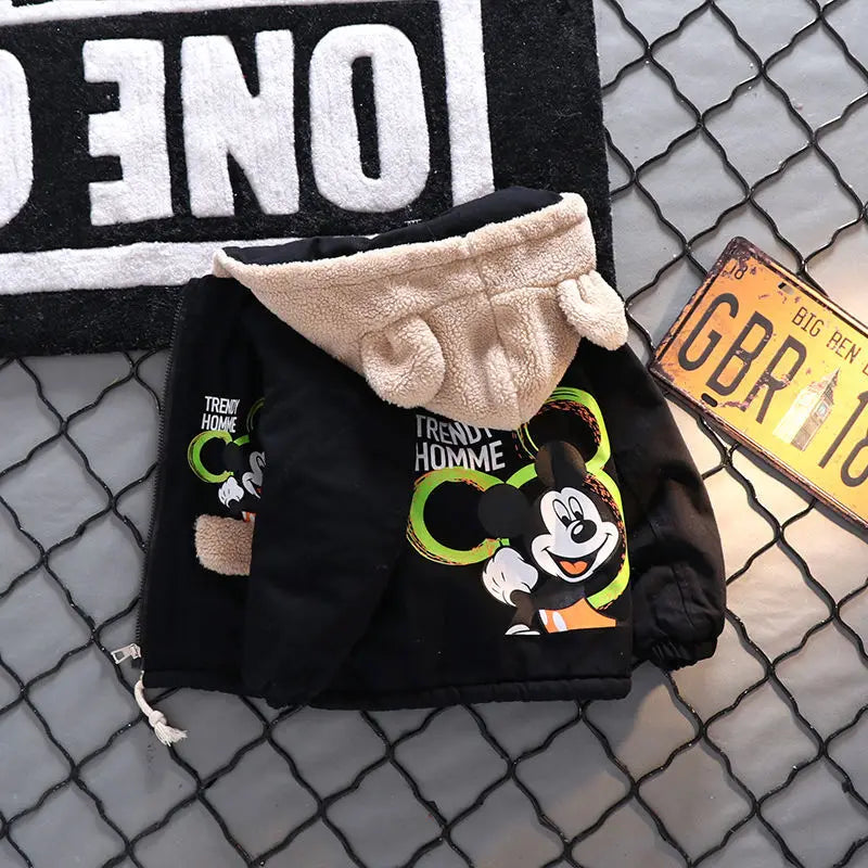 Children's Winter Coat Baby Girl Boy Mickey Mouse Cartoon Jackets 1-6Years Kids Thicken Keep Warm Hooded Outerwear Infant Clothe