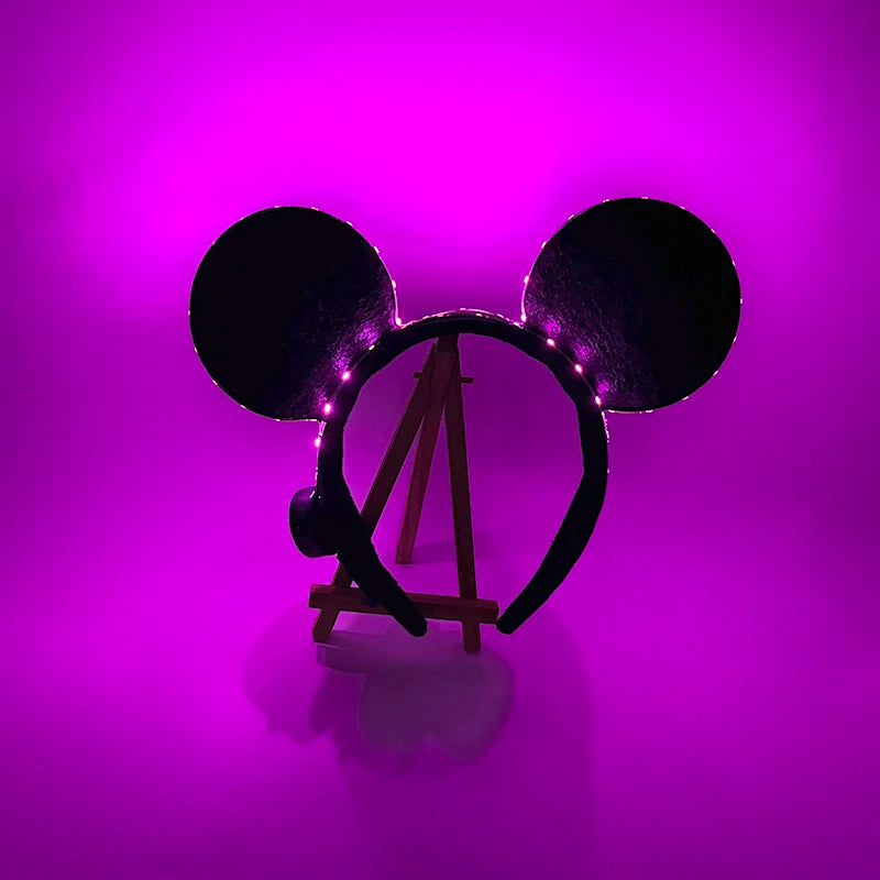 Cartoon LED Mouse Ears Headband for Boys and Girls Birthday Party Black Headwear Costume Cosplay Decoration Flashing Hairband