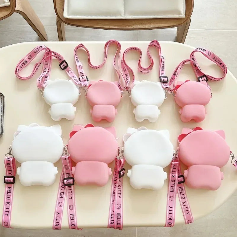 Funny Sanrio Hello Kitty Crossbody Bag for Girls - Cute Cartoon Silicone Coin Purse, Casual Shoulder Bag Kids Holiday Gift