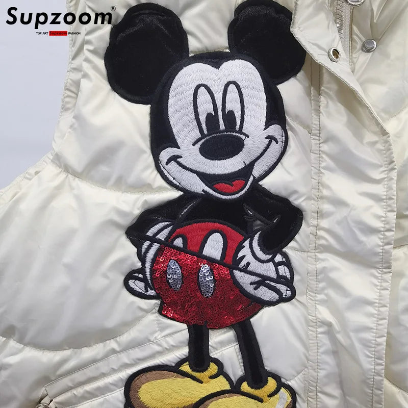 Disney New Arrival Brand Clothing Top Fashion Mickey Mouse Embroidery Loose Cardigan Winter Coat Casual Cotton-padded Jacket