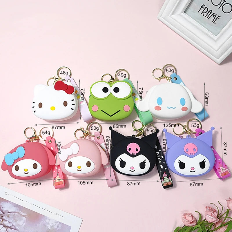 Kawaii Sanrio Hello Kitty Kuromi Silicone Coin Purse Cinnamoroll Keychain Wallet