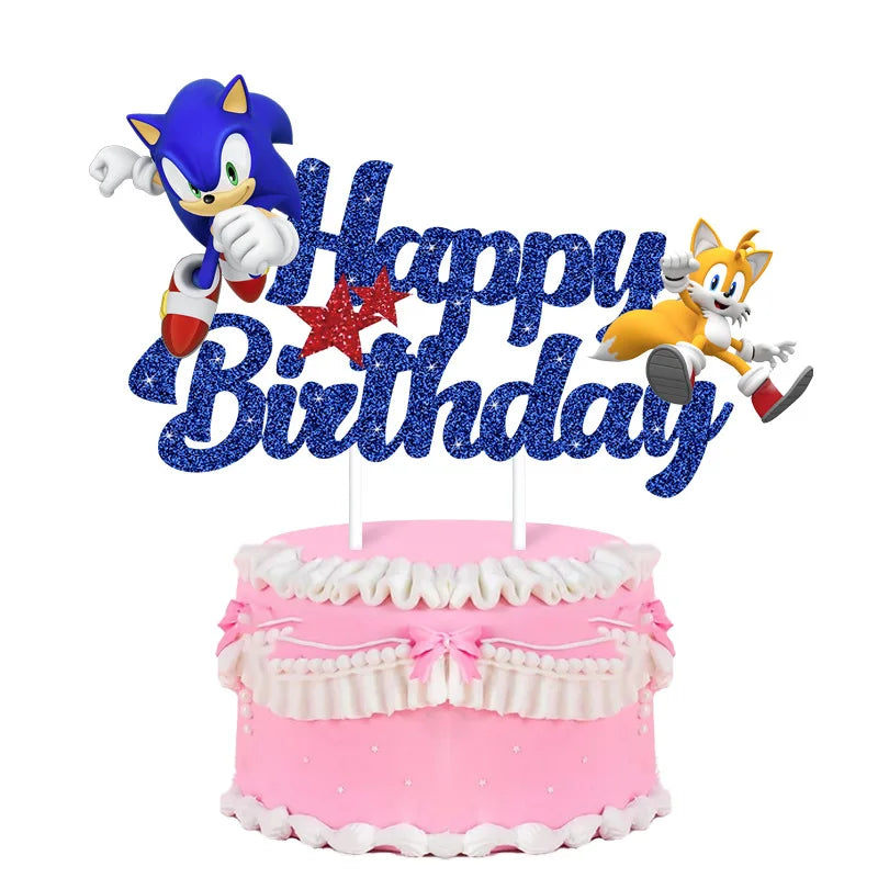 Sonic Cake DecorationHappy Birthday for Kids Birthday Party.