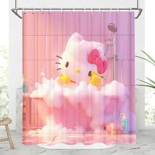 Sanrio HelloKitty Shower Screen Sets Full girls Like Pink Setluxury Cartoon Funny Accessories Bathroom Cute Bath Curtain Toilet