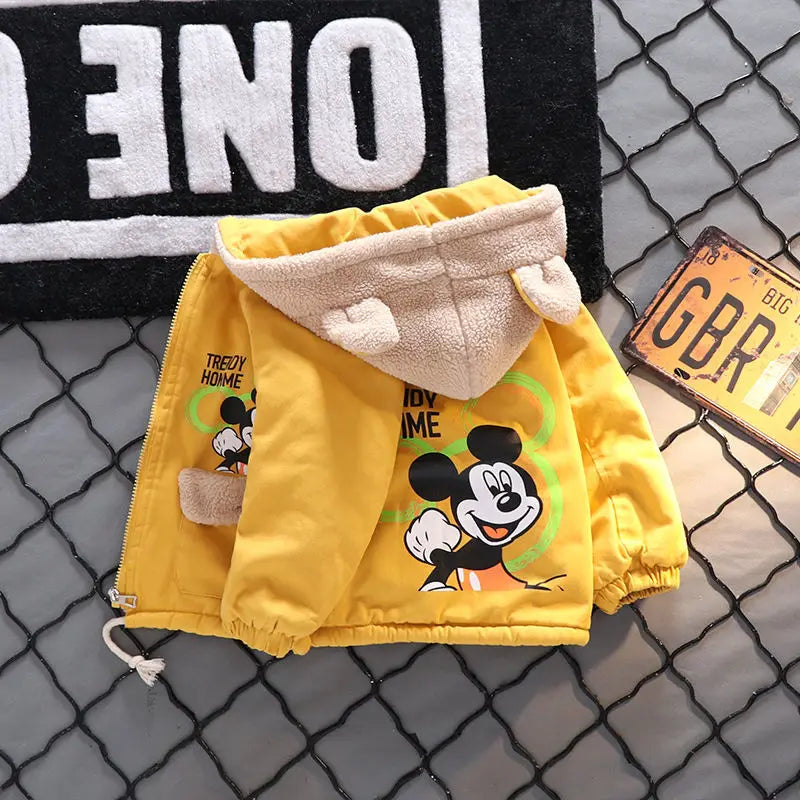 Children's Winter Coat Baby Girl Boy Mickey Mouse Cartoon Jackets 1-6Years Kids Thicken Keep Warm Hooded Outerwear Infant Clothe