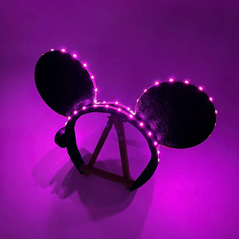 Cartoon LED Mouse Ears Headband for Boys and Girls Birthday Party Black Headwear Costume Cosplay Decoration Flashing Hairband