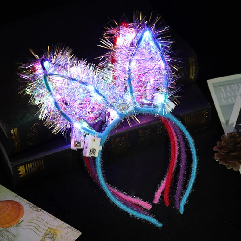 10Pcs LED Glow Cat Bunny Ear Horn Hairband Light Up Flower Rattan Headband Women Girl LED Neon Birthday Wedding Party Supplies