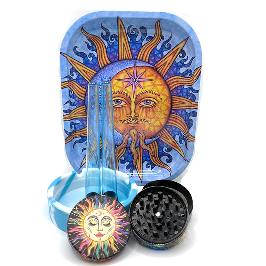 Smoking Odor Smell Proof Storage Tube Kit with Combination Metal Rolling Tray Herb Grinder Cigarette Silicone Ashtray Set