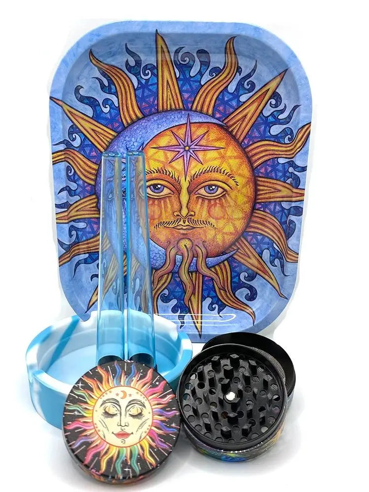 Smoking Odor Smell Proof Storage Tube Kit with Combination Metal Rolling Tray Herb Grinder Cigarette Silicone Ashtray Set