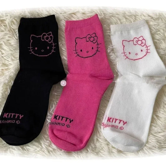 3 PairsHello Kitty Socks for Girls Crew Socks Funny Sanrio Accessories Socks Women Rosered Black White Stockings