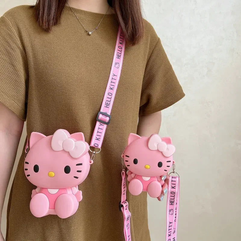 Funny Sanrio Hello Kitty Crossbody Bag for Girls - Cute Cartoon Silicone Coin Purse, Casual Shoulder Bag Kids Holiday Gift
