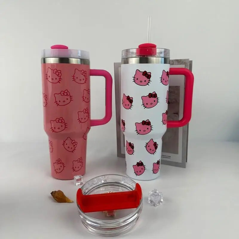 40 Oz Sanrio Hello Kitty Stainless Steel Insulated Mug Pink with Handle Straw Mugs Large Capacity Thermos Drinks Coke Coffee Mug