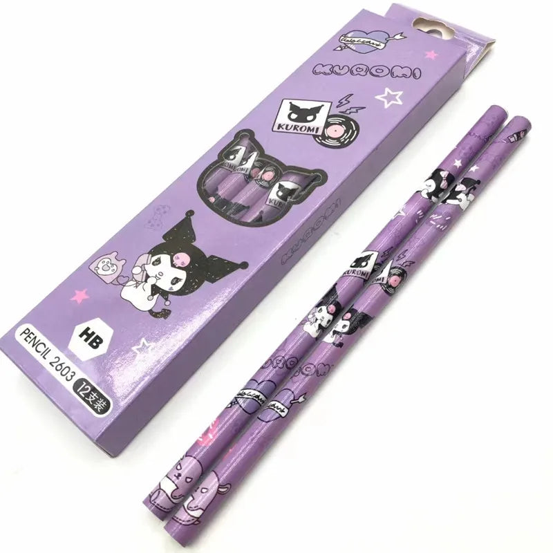 12Pcs Sanrio Pencil Cute Hello Kitty Kuromi Cinnamoroll My Melody Student Stationery School Supplies Student Prize Pencil Gifts